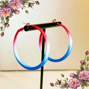 Simple & Stylish Red,‎ White, And Blue Hoop Earrings